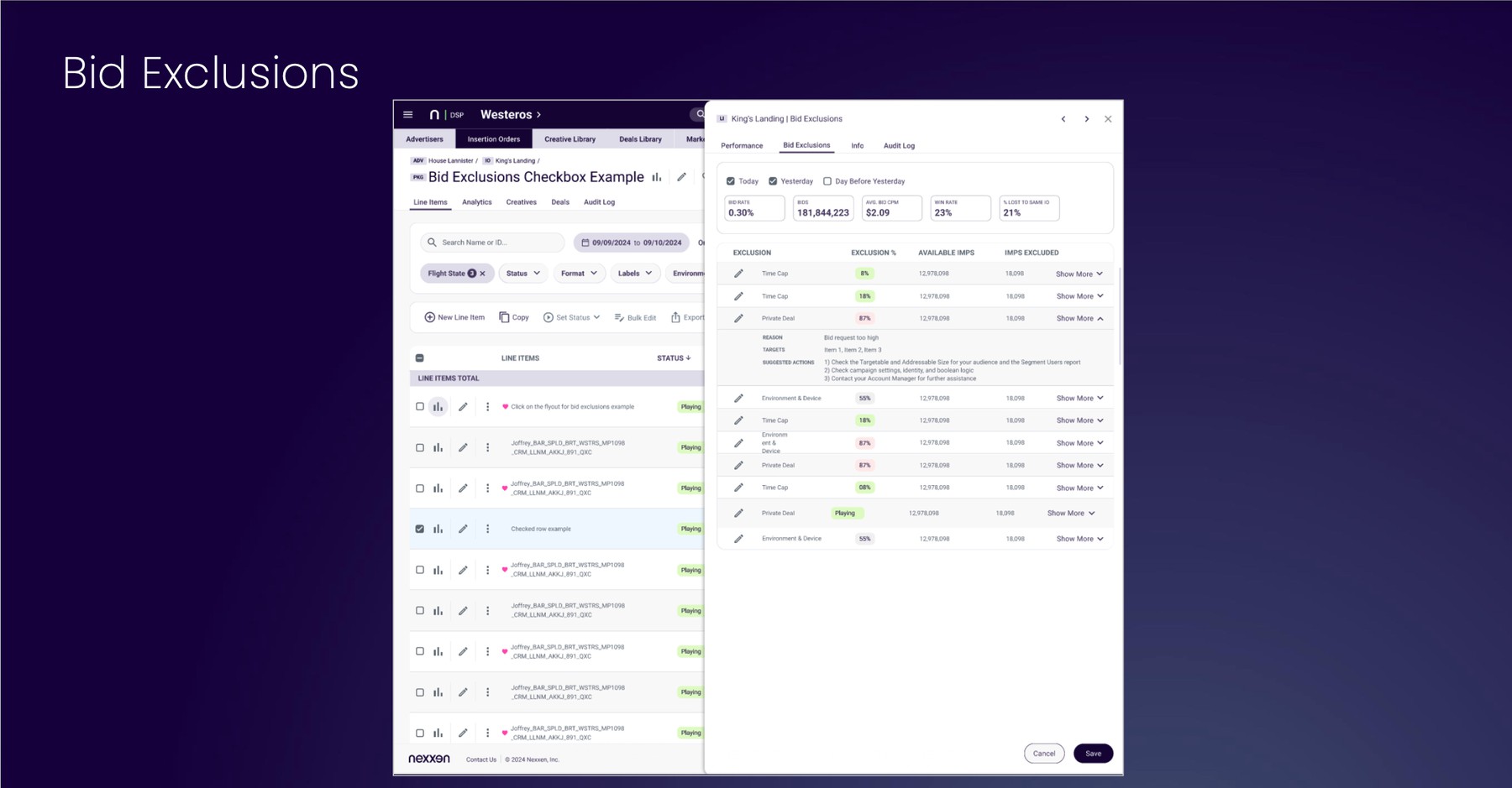 Nexxen bid exclusions flyout panel