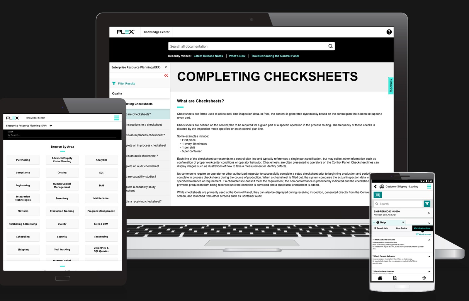 Plex checksheets on desktop and mobile