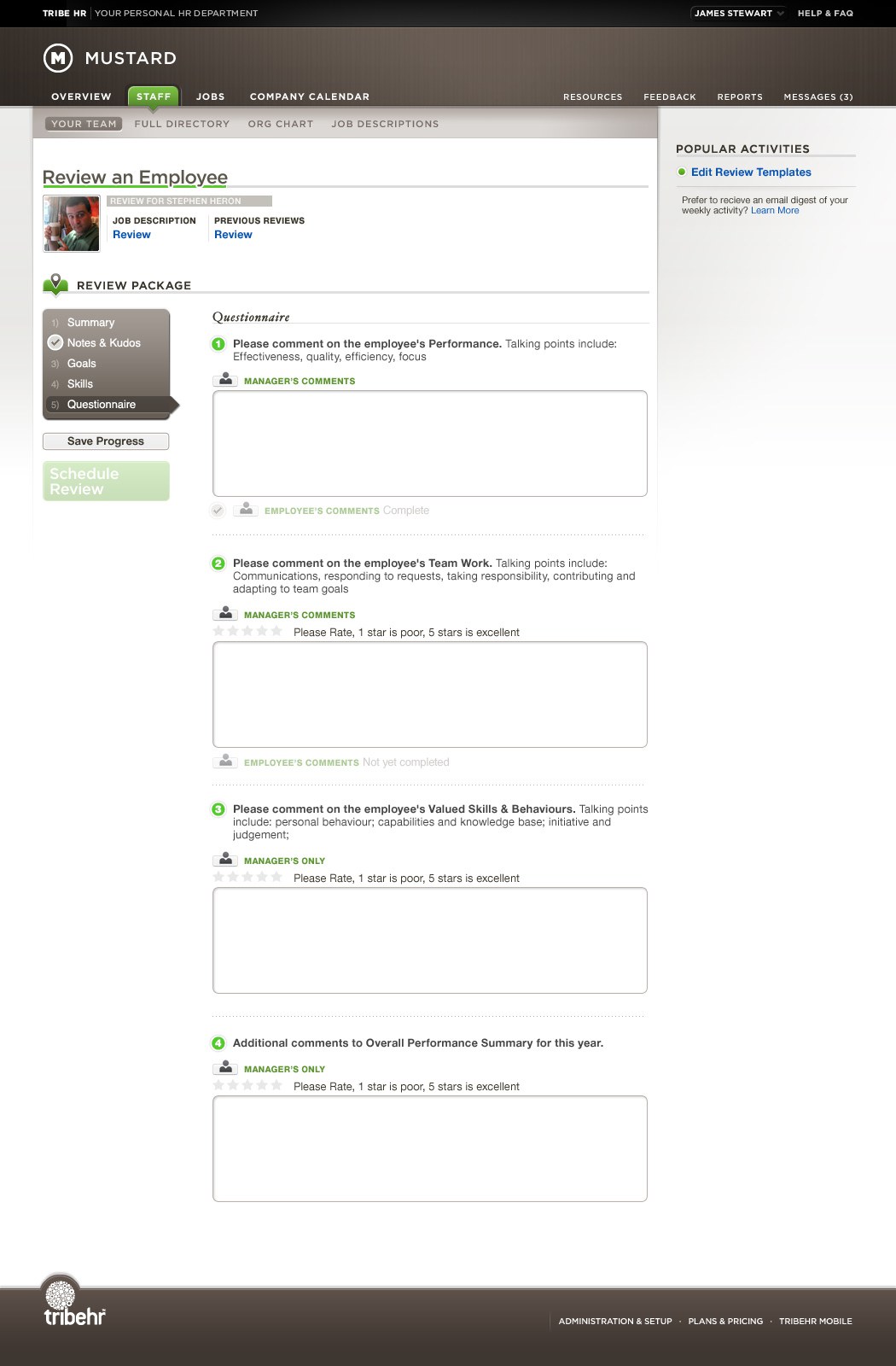TribeHR performance review form